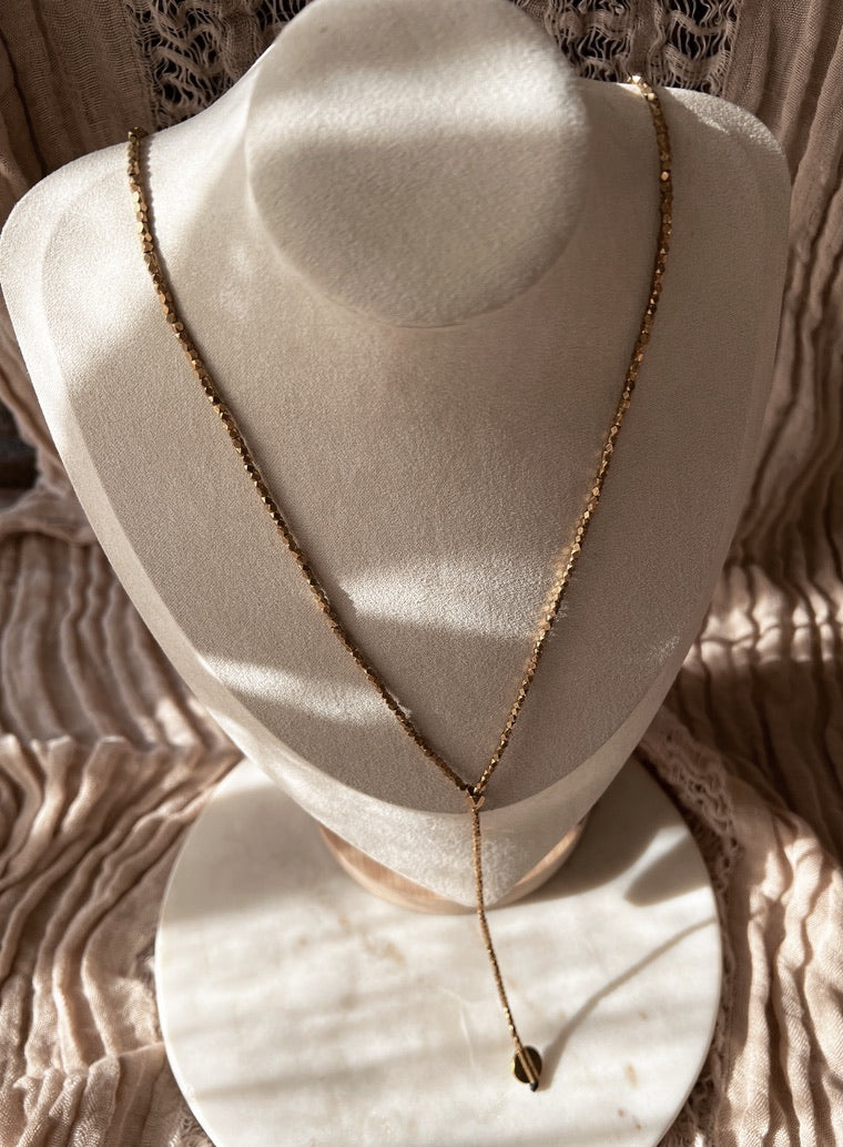 Brass Beaded Lariat Necklace