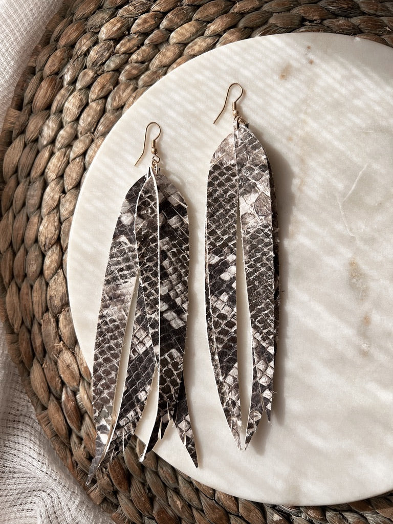 Rock N Roll Earrings Grey Snakeskin