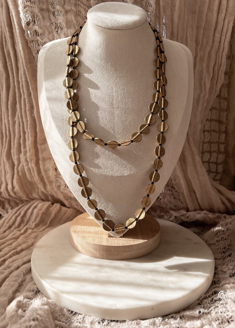 Brass Disc Long Necklace