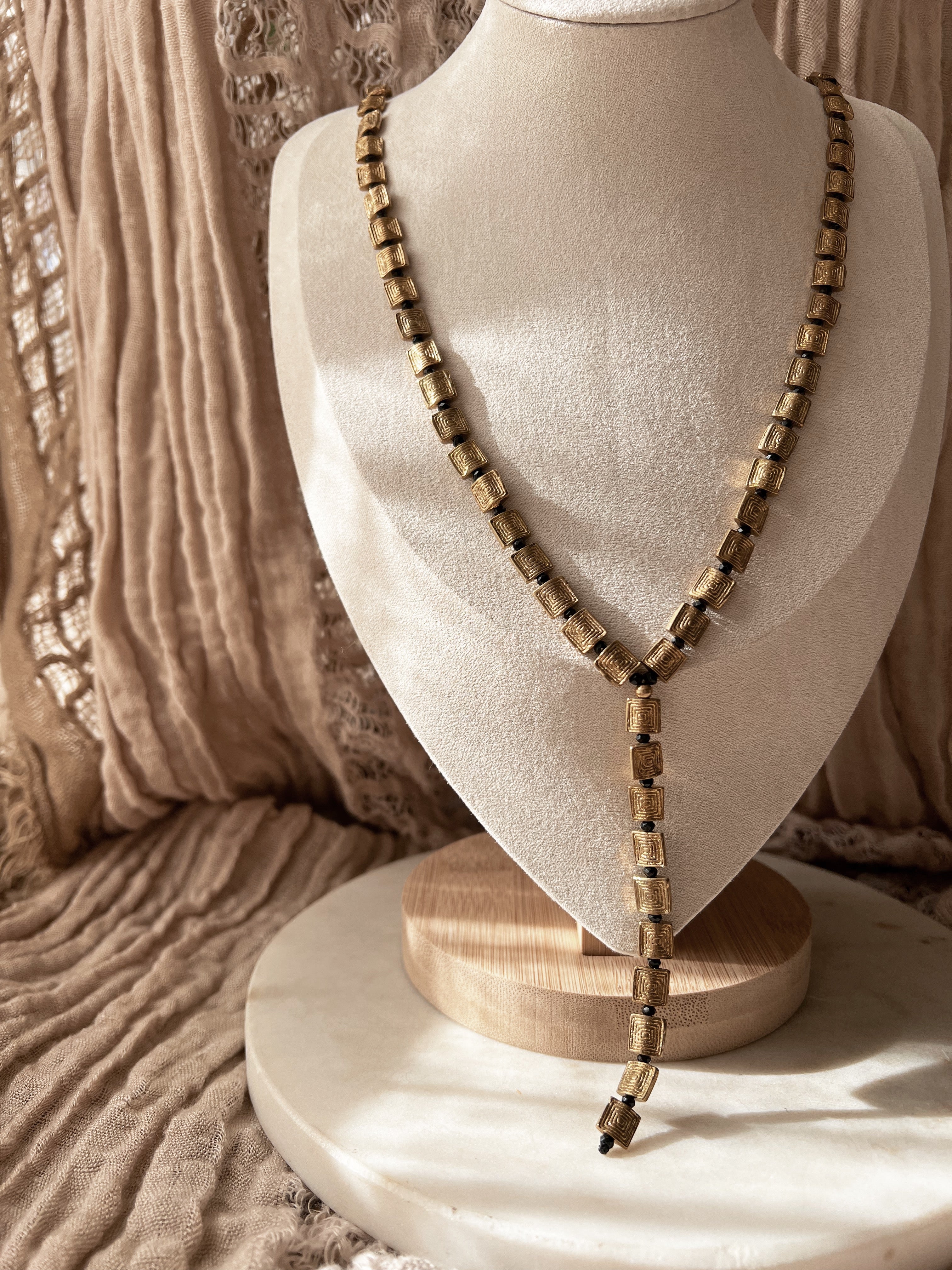 Square Beaded Lariat Necklace