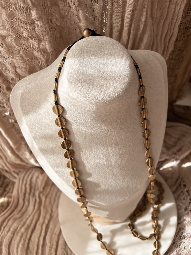 Brass Disc Long Necklace